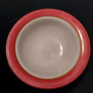 Vintage Pyrex Flamingo Pink Serving Bowl with Gold Accent Trim. 9 inch